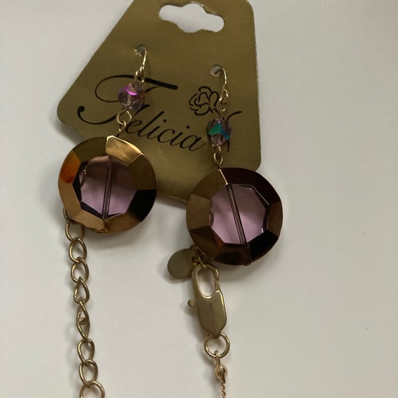 🛍 Long pink stone & crystal necklace & earrings - Picture 3 of 3